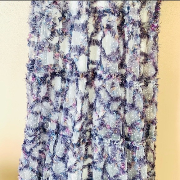 Dainty Jewells Stain Glass White & Purple Sequins Swiss Dot Tiered Maxi Dress. - Picture 8 of 11